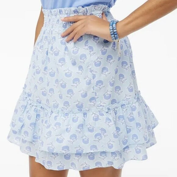 J. Crew Ruffle Smocked-Waist Blue Floral Skirt Large 1151 - Picture 1 of 8